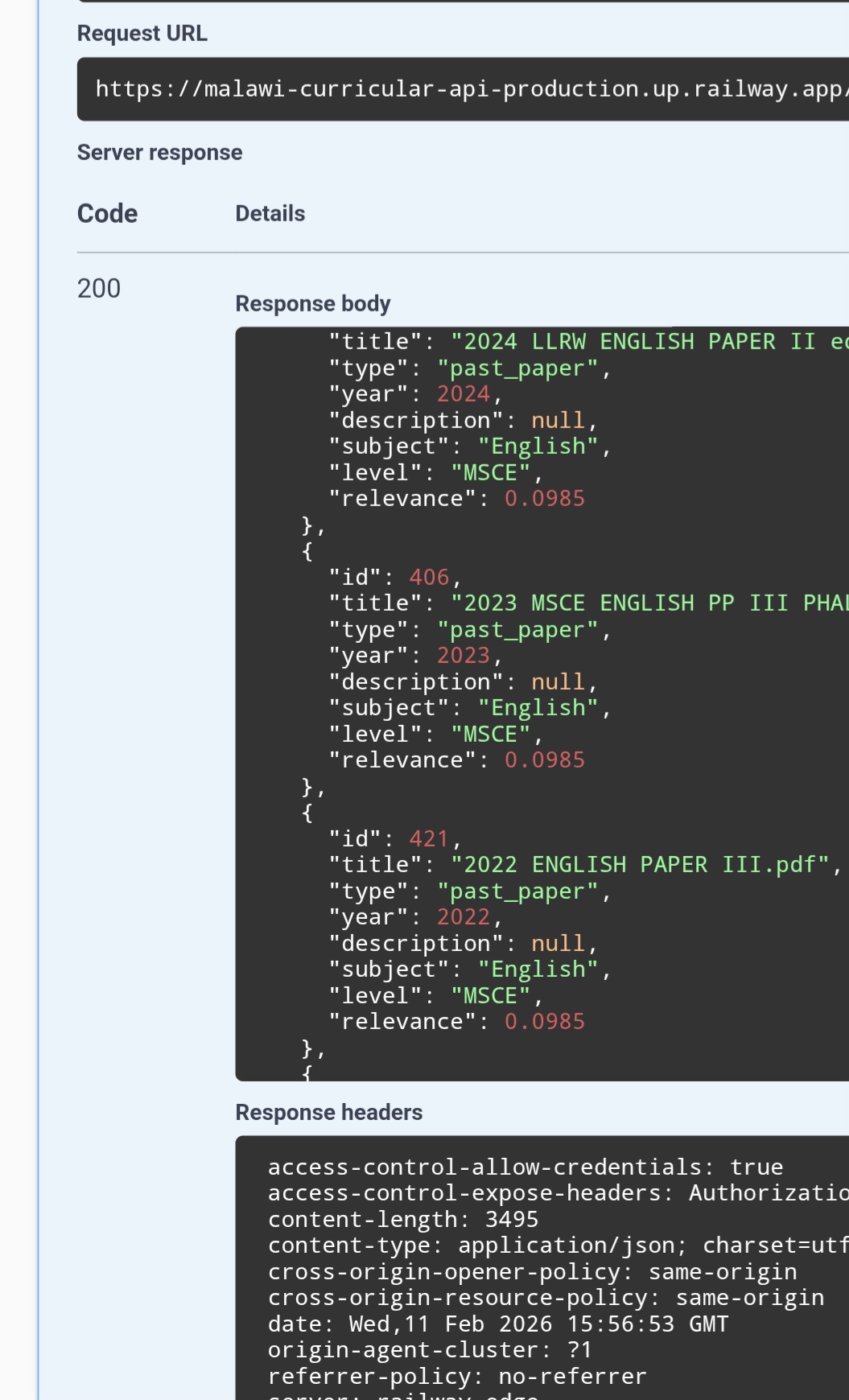 Malawi Primary and Secondary School Document Access API